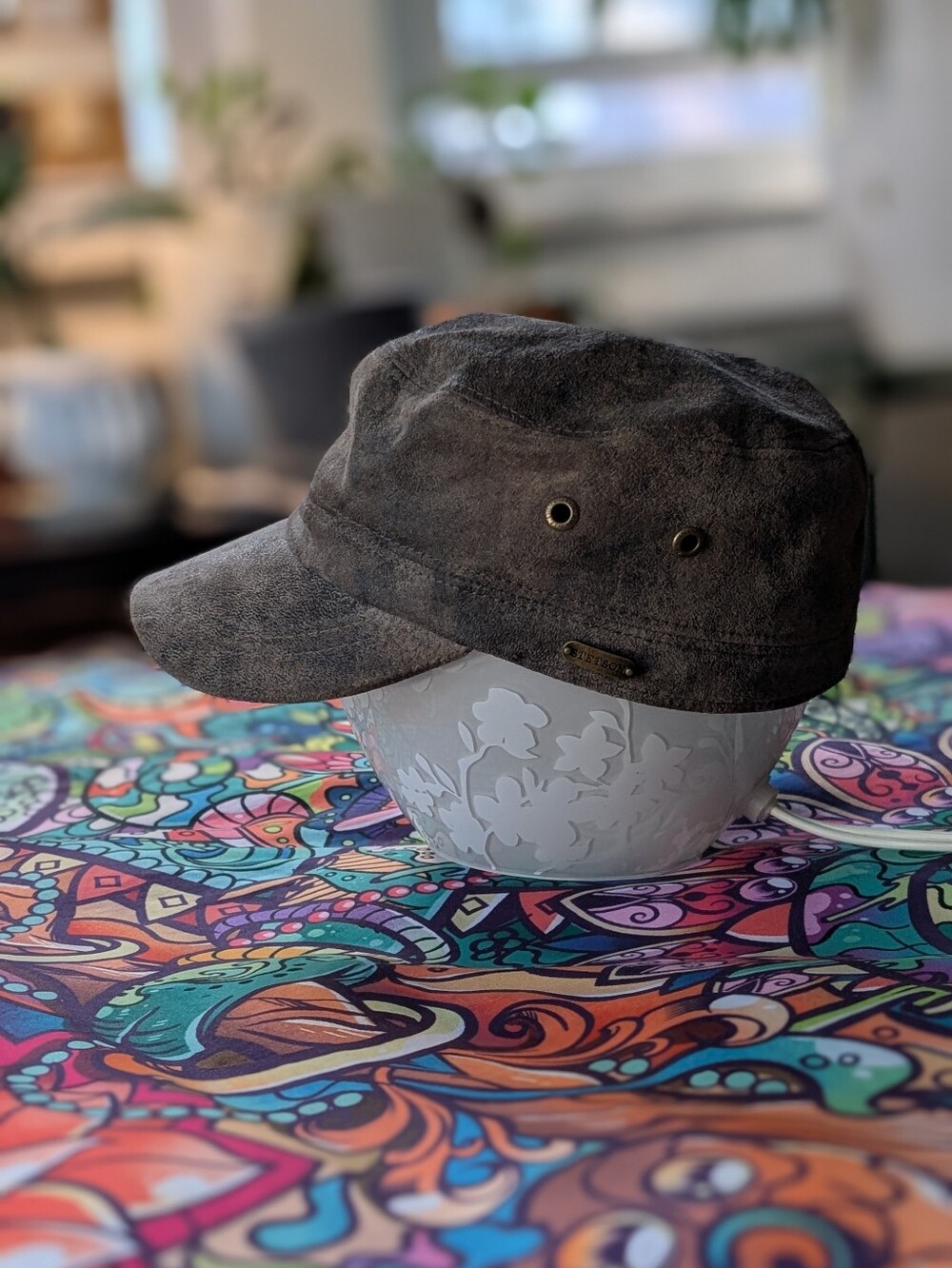 Stetson Leather Army Cap Hat Size Small/Medium Brown Textured